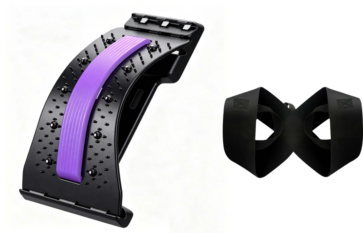 Alongador lombar roxo aberto e dobrado